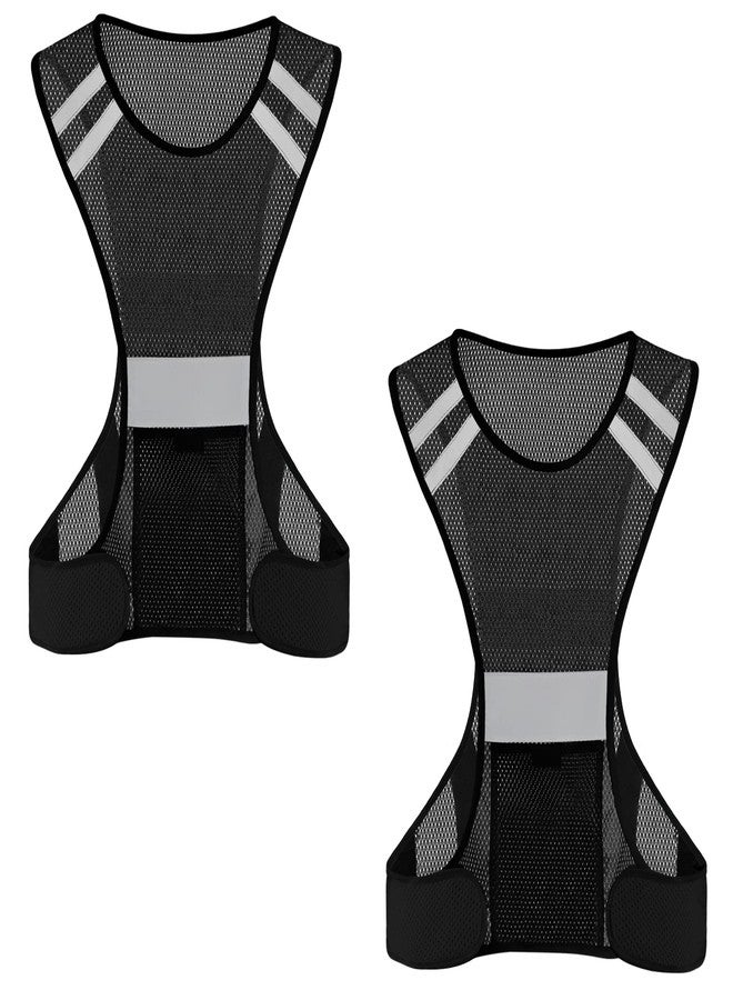 TCCFCCT Reflective Running Vest with Large Pocket, High Visibility Reflective Vest for Men Women, Lightweight Reflective Running Gear for Motorcycling, Cycling, Jogging, Night Walking, 2PCS, Black - Image 1